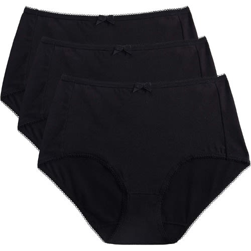 Ladies Premium Cotton Lycra Full Briefs - 3pc - Black