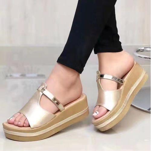 Ladies Light Sandals Platform Wedge Casual Slippers - Gold