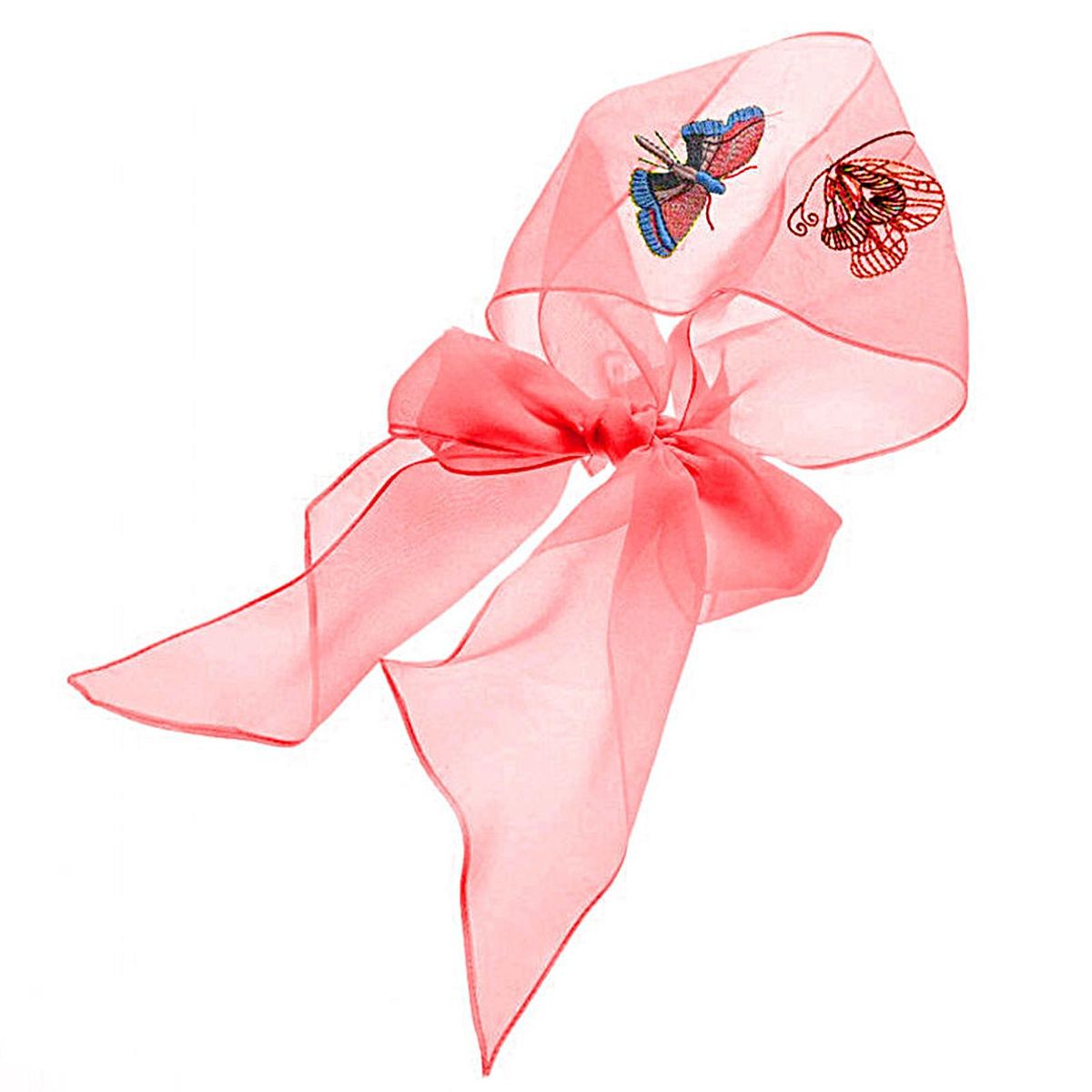 Decorative Neck Scarf Thin Embroidered Butterfly Design-Red