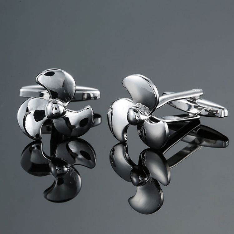 2 Pairs Men Clover Rose Pattern Cufflinks, Color: Silver Fan S