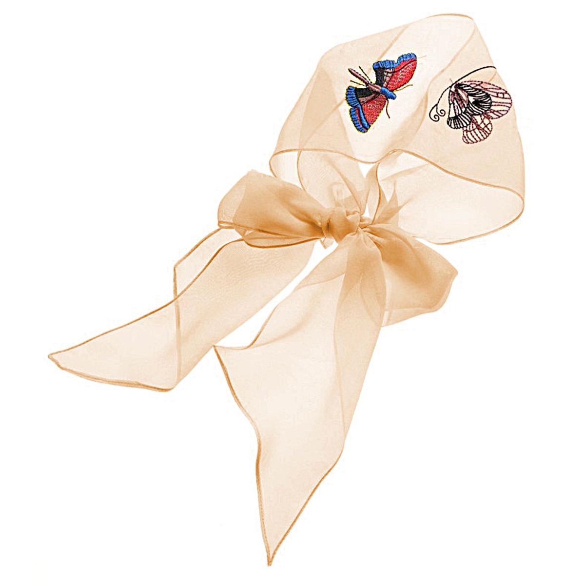 Decorative Neck Scarf Thin Embroidered Butterfly-Coffee
