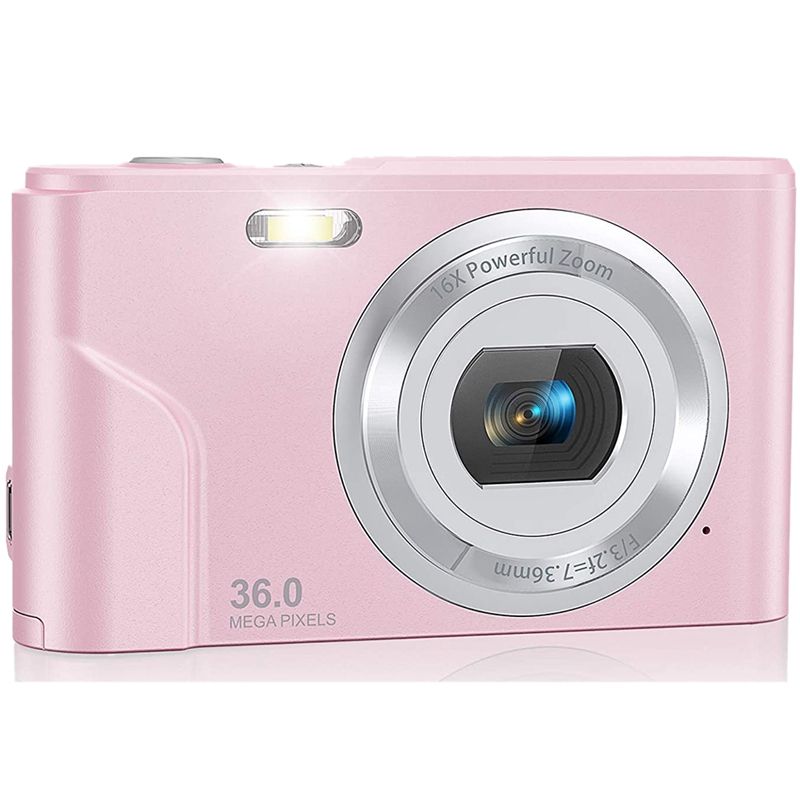 1080P 36.0 Mega Pixels Digital Camera With 16X Digital Zoom, LCD Screen, Portable Mini Cameras For Students Teens Pink