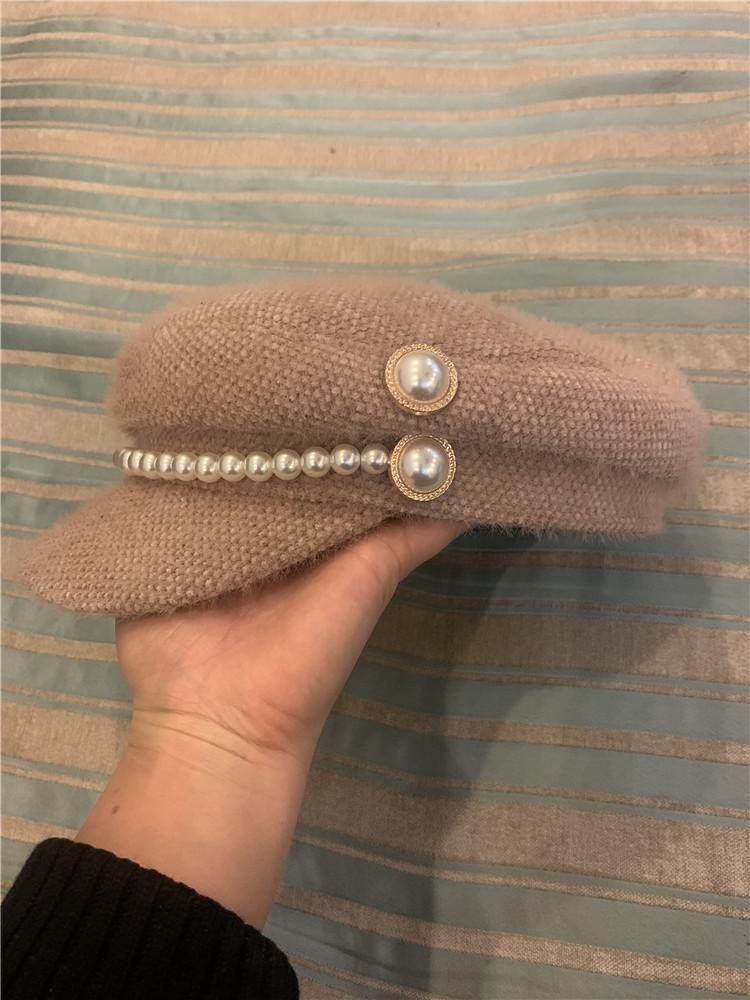 Cap Pearl ons Winter Warm Faux Fur Lady Octagonal Hat Women Leisure Visors Cap sboy Caps Pearl Mink Hair Hats