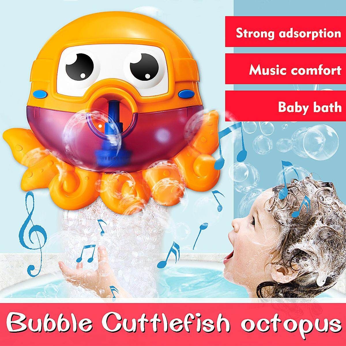 Kids Baby Bubble Frog Crab Automatic Shower Machine Blower Maker Bath Music Toy Octopus Bubble Machine (Orange) Color Box