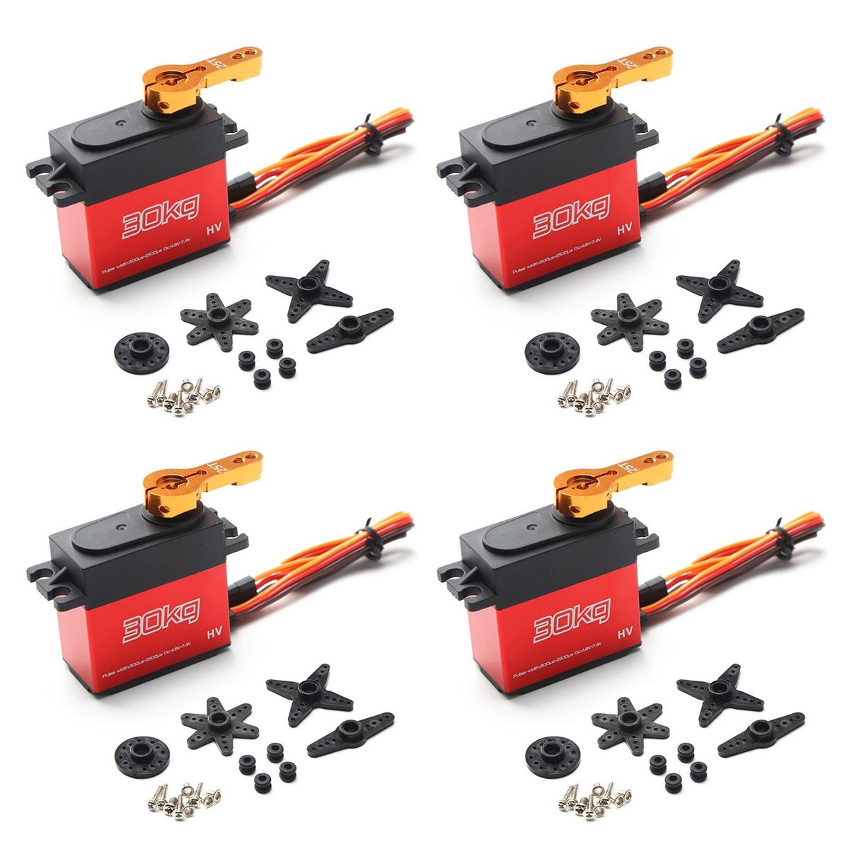 Digital Servo 30kg 4pcs High Torque 270° Stainless Steel Gear Servo for 1/8 1/10 1/12 Scale RC Cars Robot Manipulator with 25T Arm