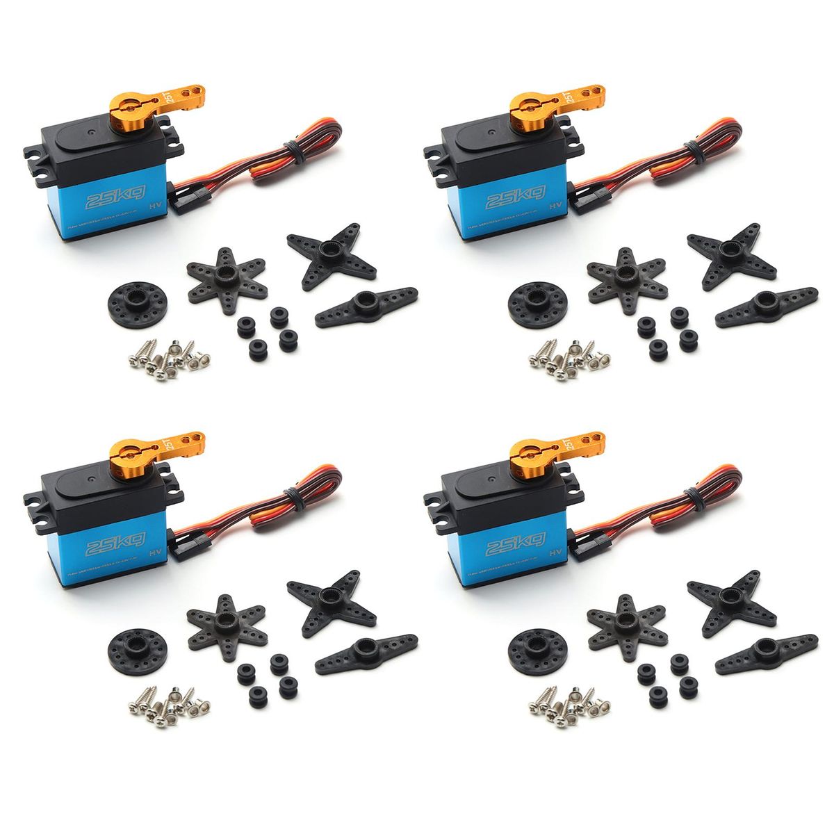 Digital Servo 25kg High Torque 4pcs 270° Stainless Steel Gear Servo for 1/8 1/10 1/12 Scale RC Cars Robot Manipulator with 25T Arm