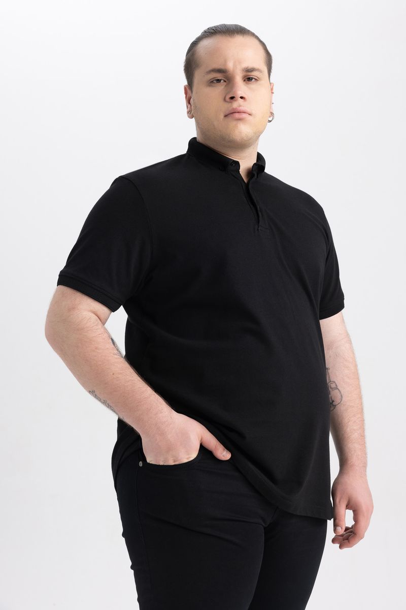 Man Slim Fit Short Sleeve Knitted Polo T-Shirt - Black