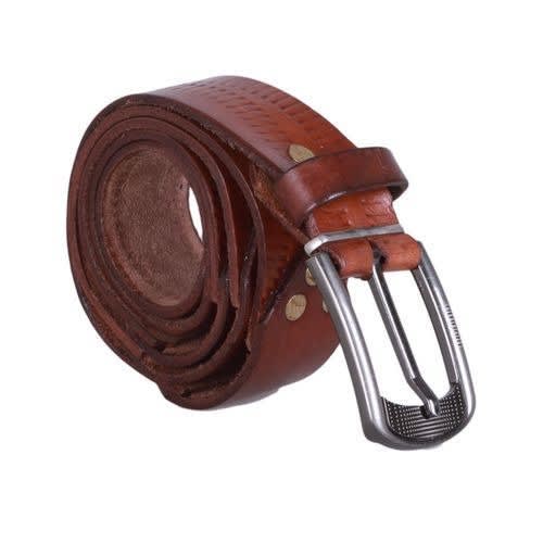 Leather Belt With Studs - Brown