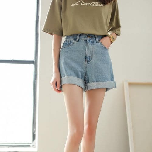 Women's Summer Denim Shorts High Waist Curled