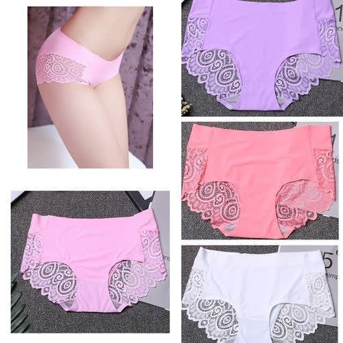 Women Underwear Seamless Silk Lace Panties - 4 Pieces