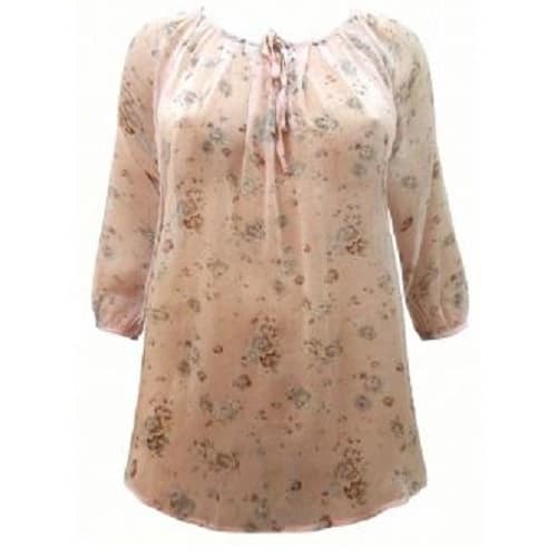Floral Print Tie Neck Chiffon Tunic