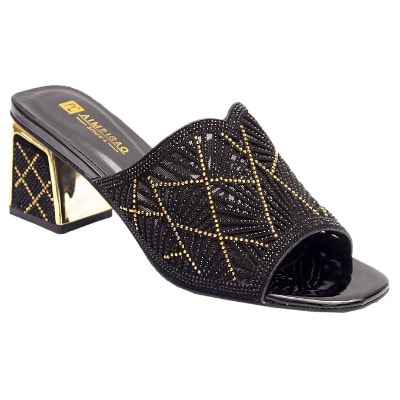 Nova Slippers With Gold And Black Studs - Black