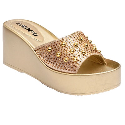 Gina Comfort Slippers With Large Top Studs - Gold