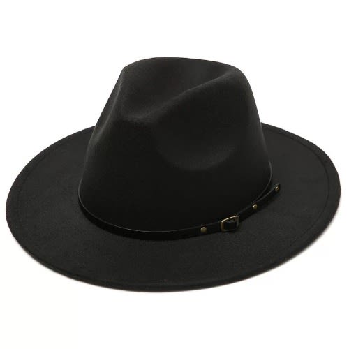 Unisex Fedora Hat With Belt Buckle - Black