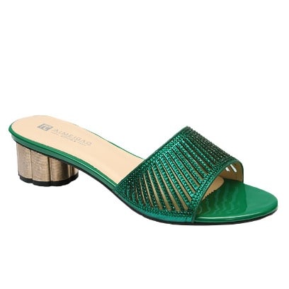Alina Laser Cut Studded Slipper With Kiwi Heel - Army Green