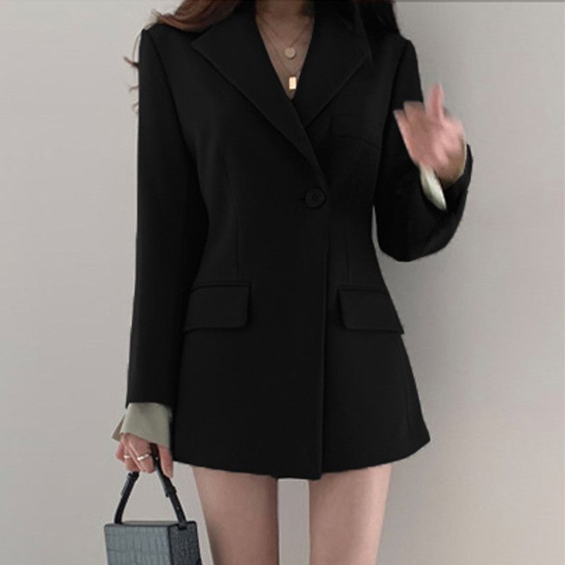 （only Coat）Women Long B Cool Work Jacket Casual Slim Fit Khaki Black Beige Pink