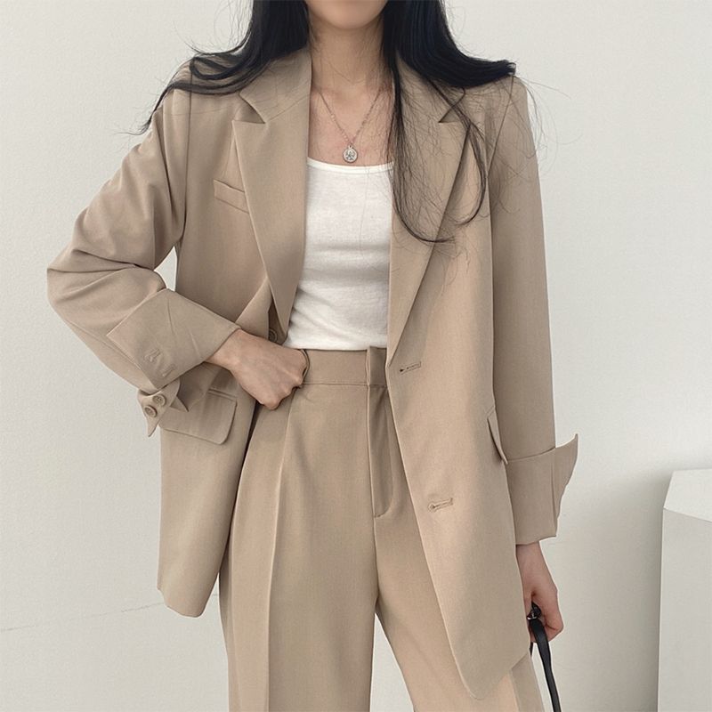 （Khaki B）Sungtin Two Piece Set Oversized B Sets Women Office Lady Spring Autumn