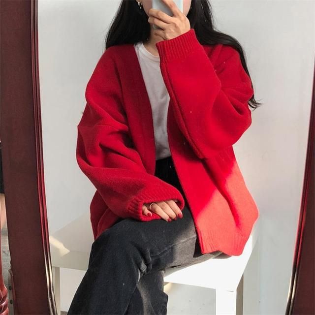 Cute Bear Embroidery Cardigan Women Japanese Kawaii Sweater Women-red