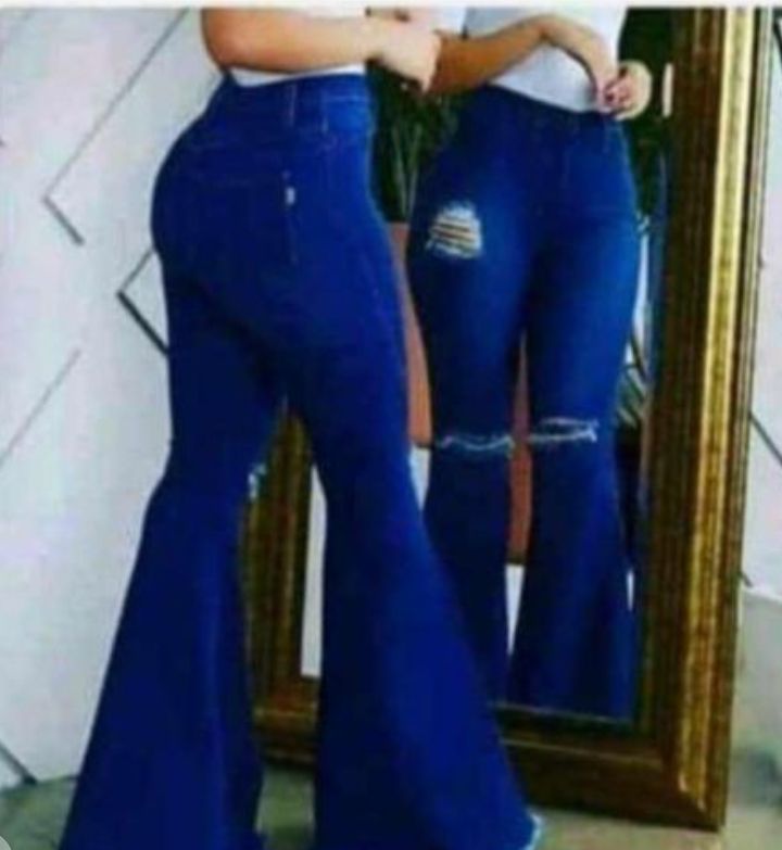 Ladies High Waist Ripped Pallazo Jean- Biro Blue