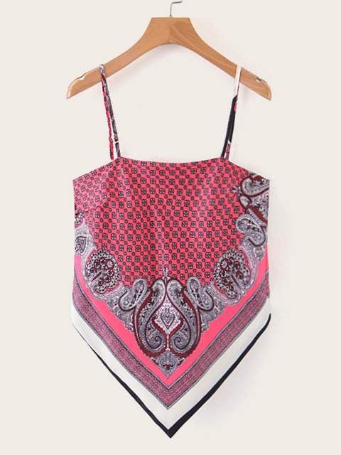 Boho Back Tie Up Camisole Women Spaghetti Strap Crop S Summer Print Camis