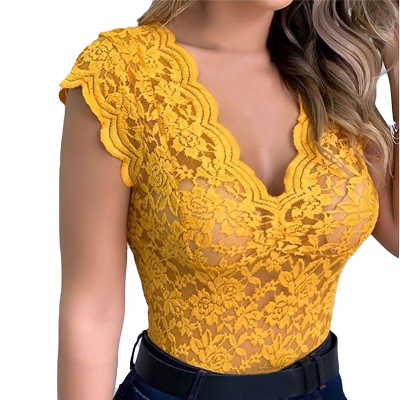 (Yellow) Lace Cami Bralette Crochet Vest Casual Solid Color Women Crop Top Trend Women Lace Hollow Out Crop Top For Ladies WAR