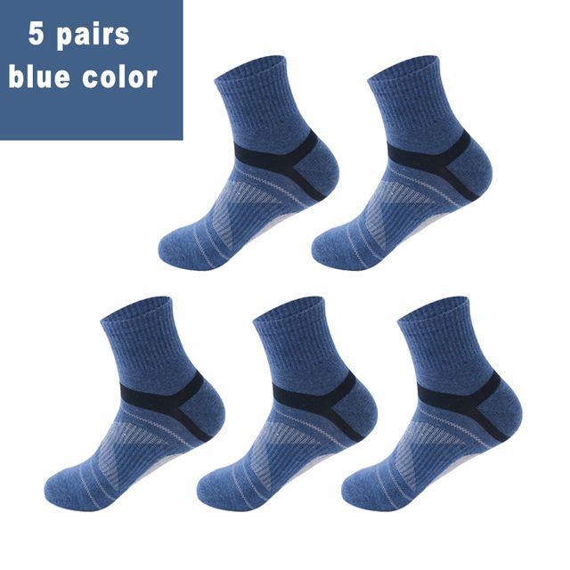 EUR 38-42.5 Spring 5Pairs/Lot Combed Cotton Men's Socks Autumn Casual Breathable Active Socks Stripe Sport Socks EUR 38_48(#5 Blue Color)