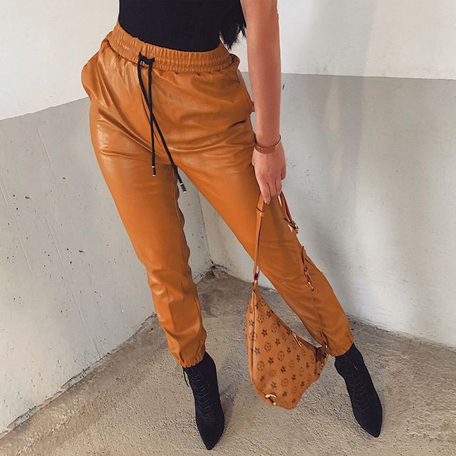 Women Faux Leather High Waist Pants Jogging Bottoms Ladies Casual Hot Pants