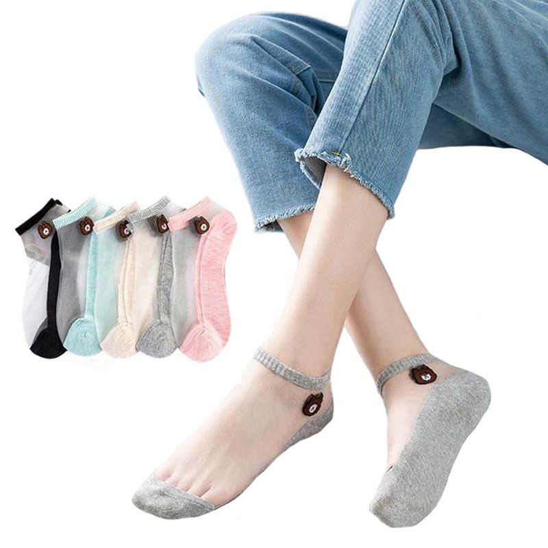 5 Pairs Summer Socks Ultrathin Transparent Cartoon Bear Female Ankle Socks