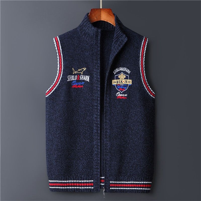 Knitted Letter Vest Sweater Men Korea Clothing Casual Sleeveless-8310 Navy Blue