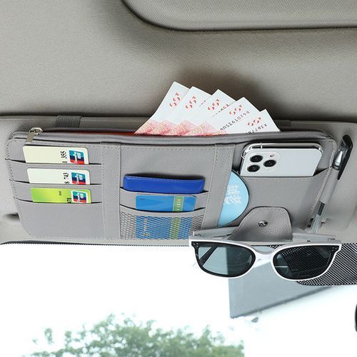 Car Sun Visor Organizer Glasses Holder Storage Case（Gray）
