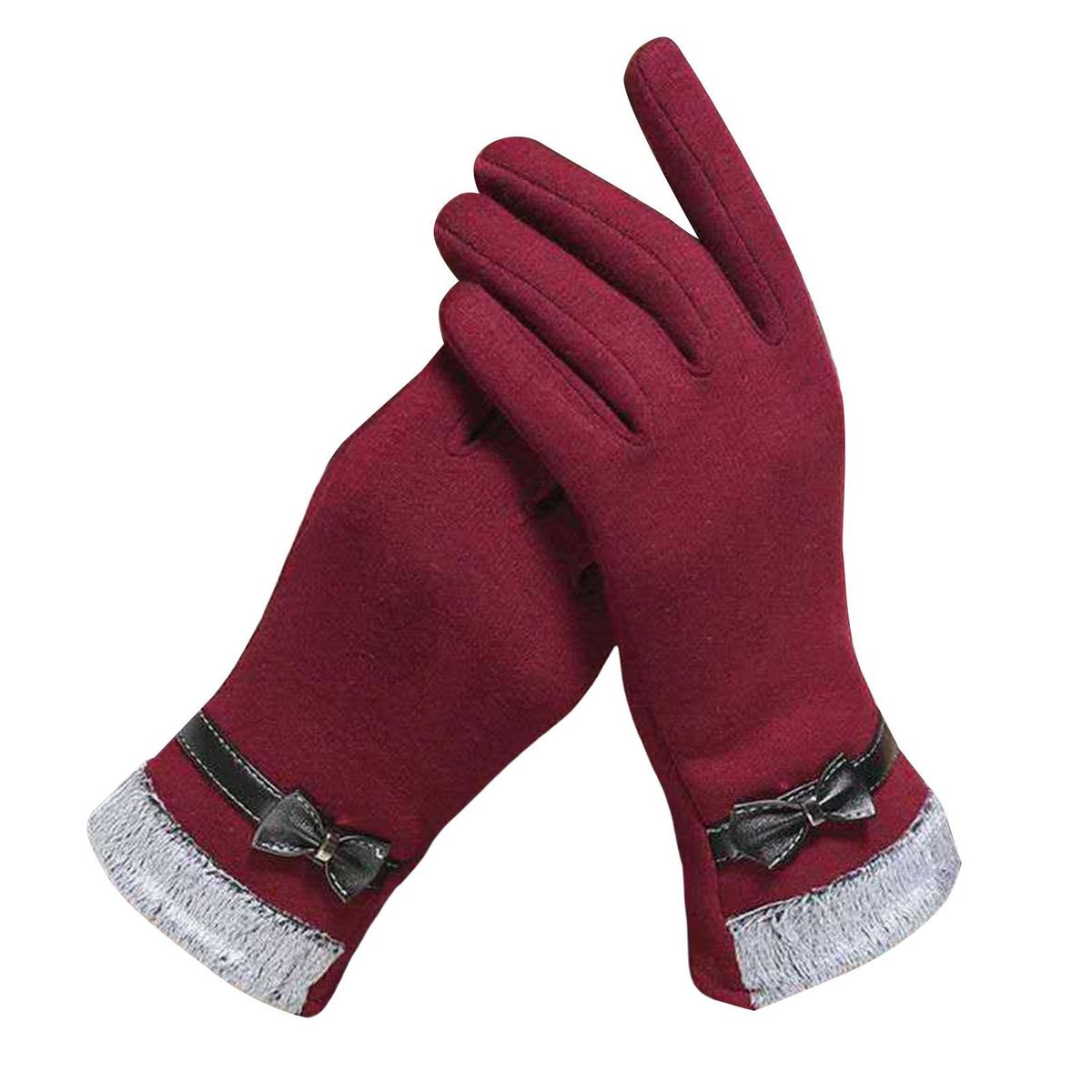 1 Pair Winter Fashion Grace Lady Wine Red
