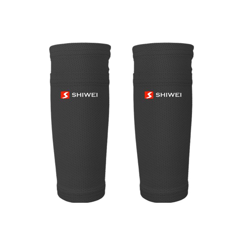 1 Pair Football Shin Guards With Pocket Practical Leg Sleeves Adult Support Sock Nylon Solid Color Shin Protector Soccer Gear-Black