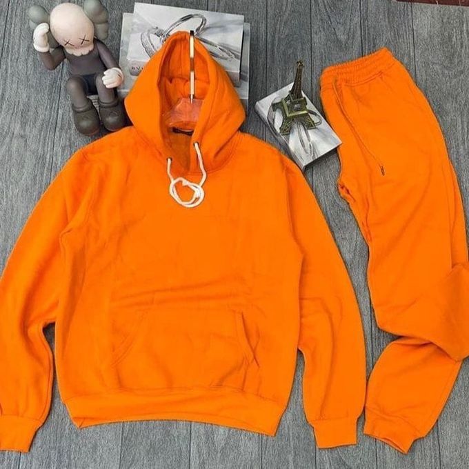 Plain Unisex Orange Hoodie And Joggers Pant