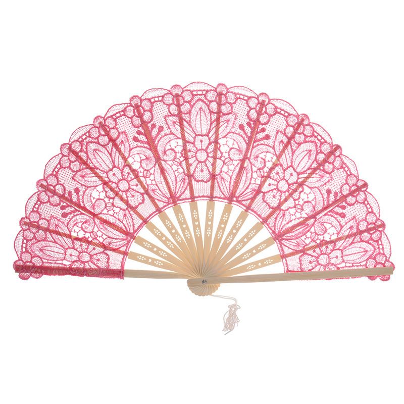 Arts Crafts Vintage Fan Out Embroidered Fan Red Hand Folding Lace Antique A Eventail Main Chinese Dance Bamboo Hollow