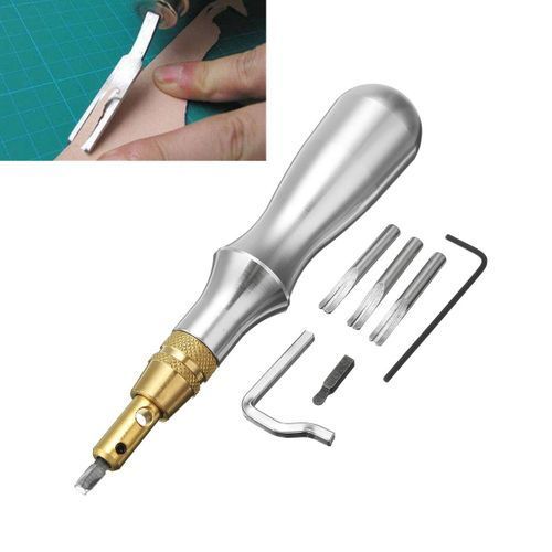 Steel 5 In 1 7pcs Leather Craft Punch Tools Kits Carving Working Set Manual DIY