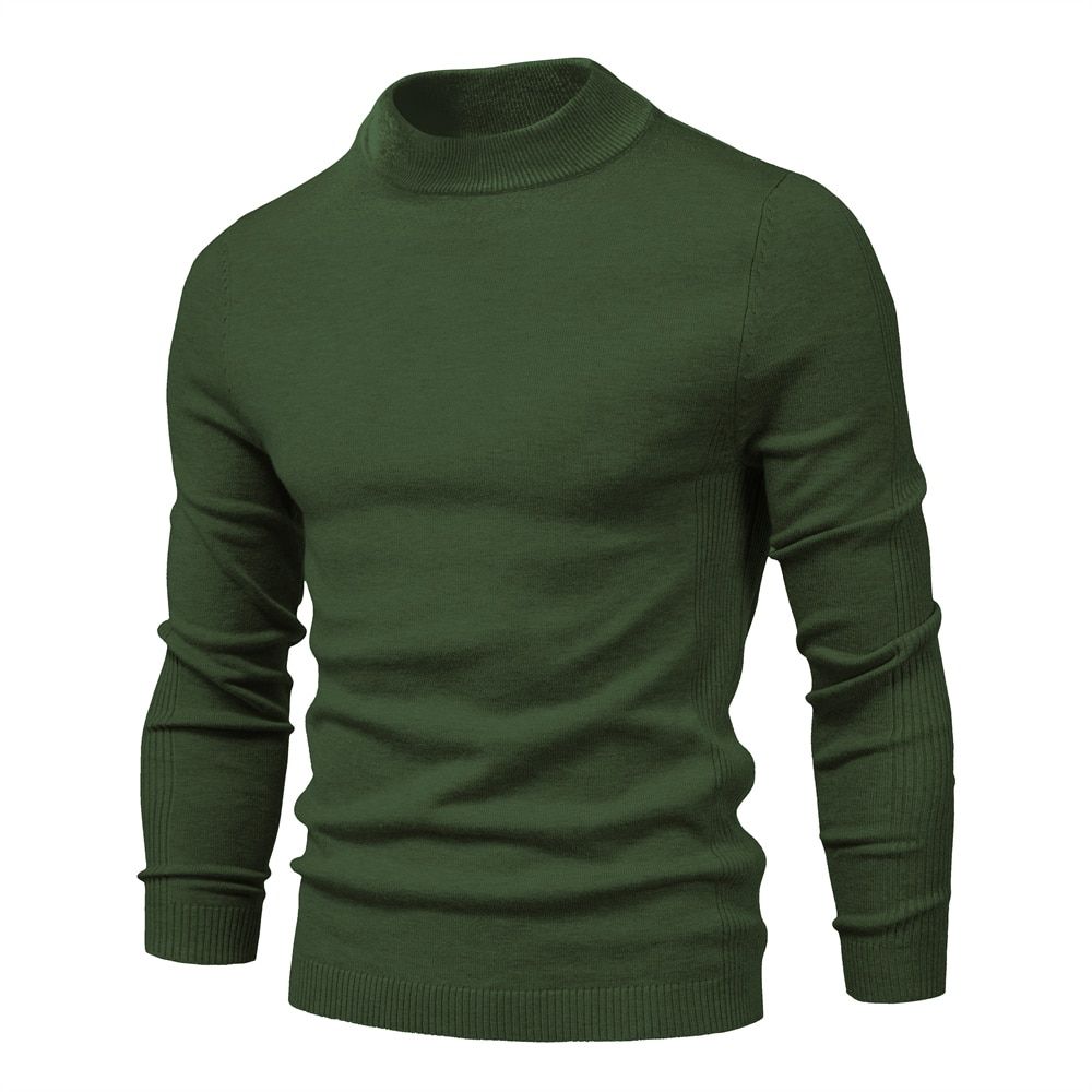 Soft Mid Neck Pullover Men Casual Solid Color Winter Warm-Army Green