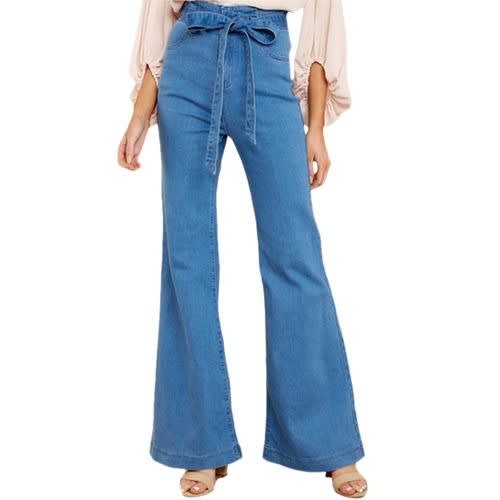 Lacing Up High Waist Stretch Slim Flare Jean