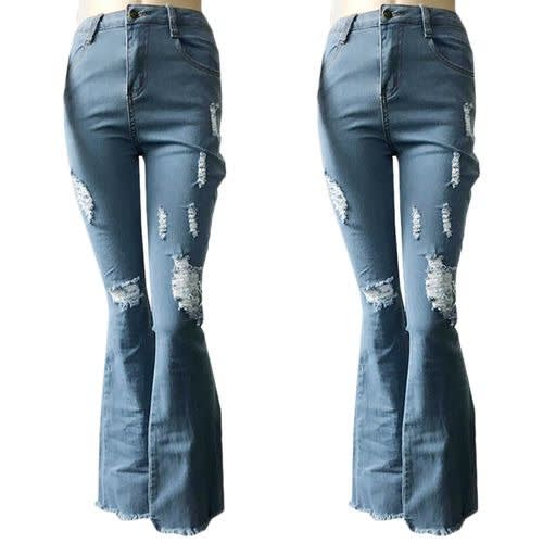 Women's Ripped Flare Stretch Jean- Large Size