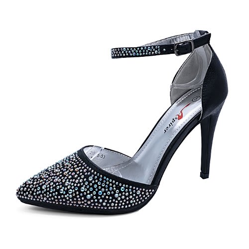 Ladies Diamante Slip-on Court Shoes - Black