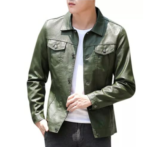 Leather Jacket- Army Green