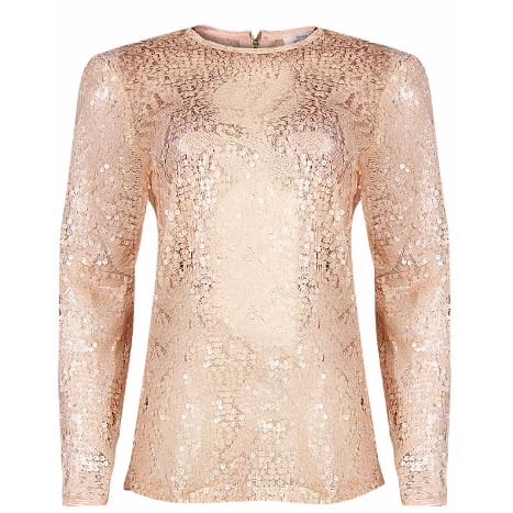 Long Sleeve Sequin Top-Nude