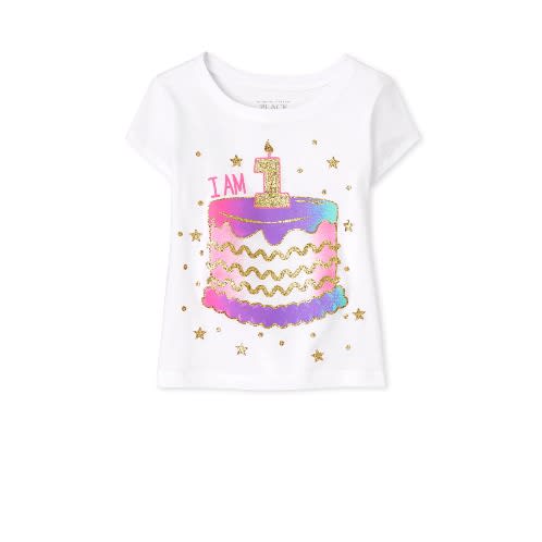 Girls I Am 1 Sparkles Glittering Birthday Cake  - White Top - 12-18 Months