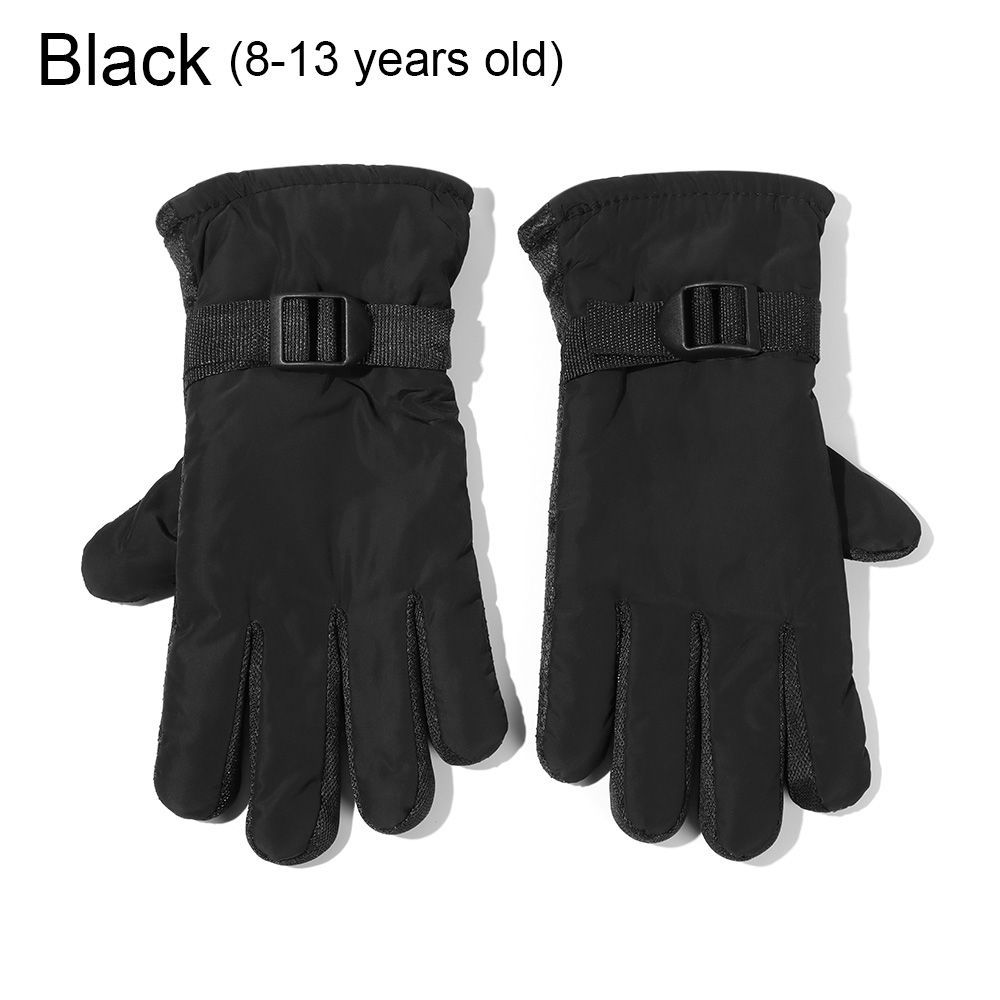 (Black-8-13 Years)1Pair Winter Long-sleeved Mitten Waterproof Warm Adult Kids Boys Girls Gloves Ski