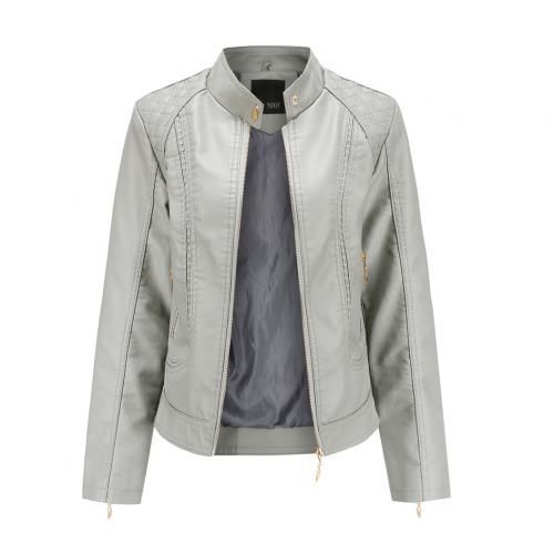 Large Size Stand-up Collar Faux Leather Ladies Jacket