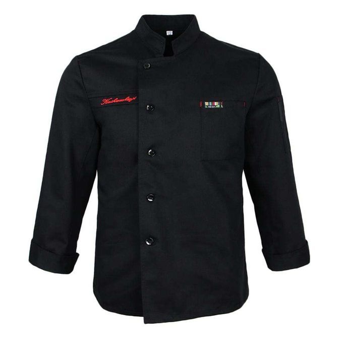 Chef Jacket Coat Uniform Long Sleeve Hotel Kitchen Cook XL Black
