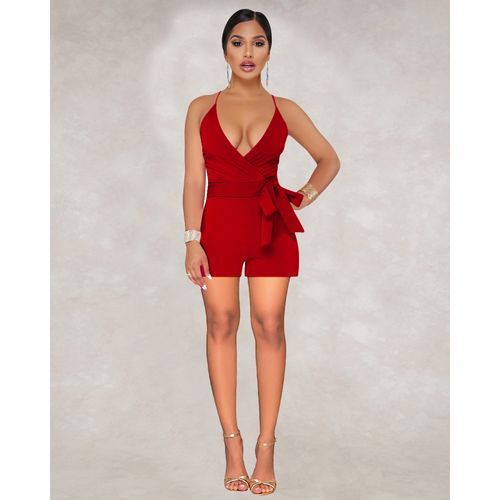 Women's Sexy Deep V Neck Sleeveless High Waist Shorts Romper Jumpsuit Suits