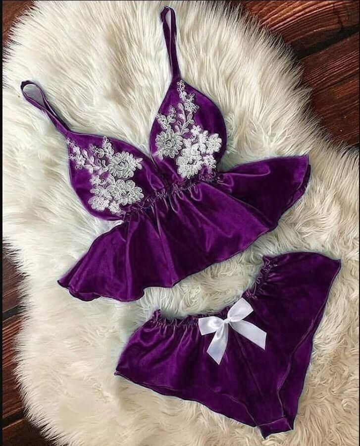 Erotic Sexy Women Bow Sleepwear Lingerie Underwear - Purple