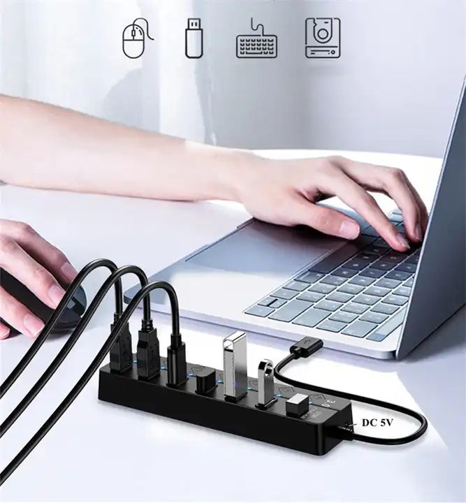 USB HUB 7Ports USB Hub USB Adjustable Adapter