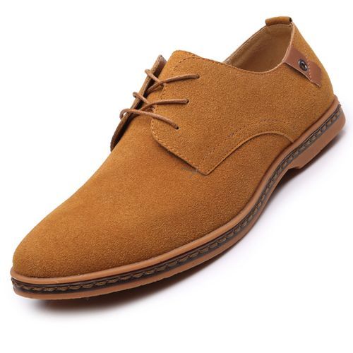 Brown Suede Leather Men Shoes Oxford Casual Classic Sneakers For Male Formal Shoes Big Size 38-48