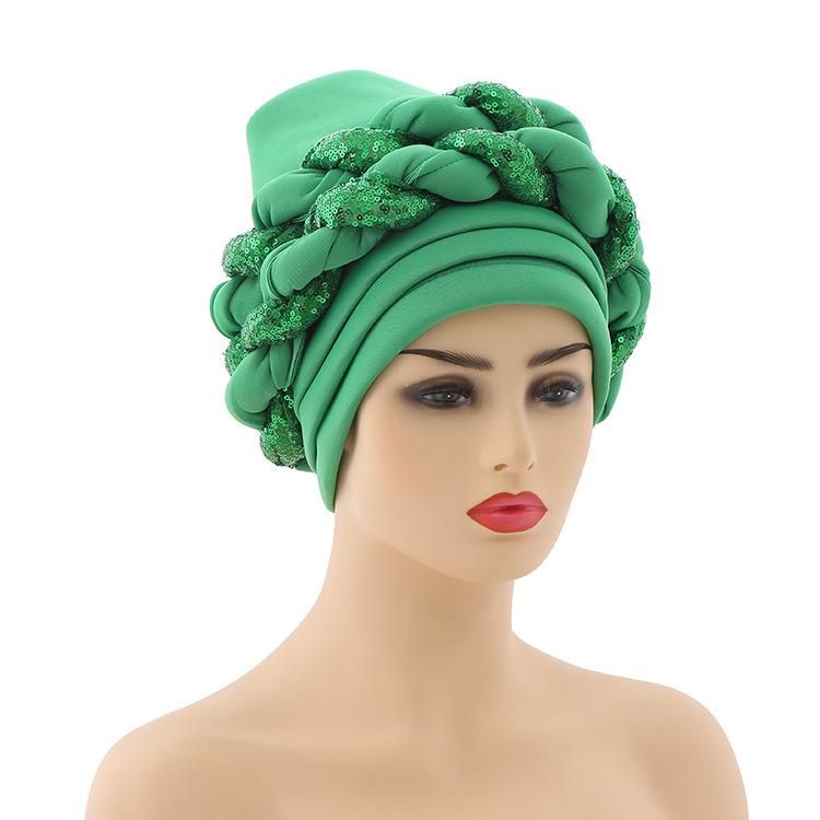 Nigerian Auto Gele Headtie Aso Oke Women Turban Headscarf Beanie Twisted BrWrap Hat Faux Pearl Headwrap Already Made